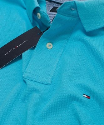 Polówka polo Tommy Hilfiger męska turkusowa bawełniana
