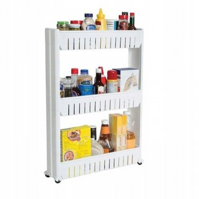 Szafka mobilna wąska na kółkach do kuchni oraz łazienki biała