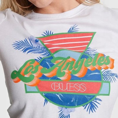 T-shirt koszulka Guess damska biała na krótki rękaw duże logo