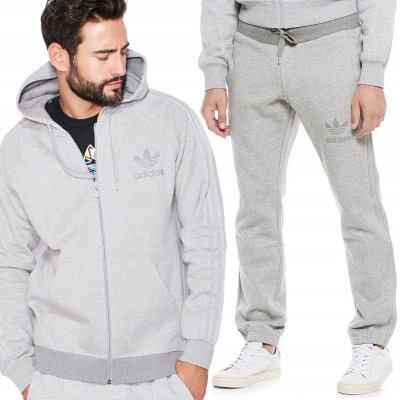Adidas komplet dresowy bawełniany męski spodnie bluza z kapturem szary