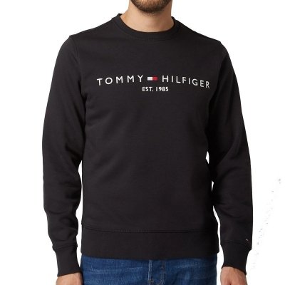 Bluza Tommy Hilfiger męska czarna wkładana przez głowę bawełniana duże logo