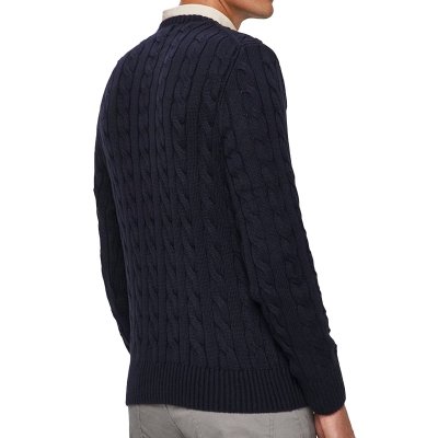 Ralph Lauren sweter męski bawełniany granatowy z wyrazistym splotem