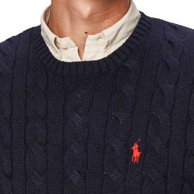 Ralph Lauren sweter męski bawełniany granatowy z wyrazistym splotem