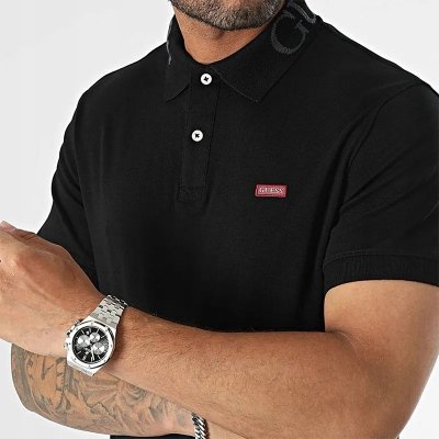 Polo polówka Guess męska czarna na krótki rękaw bawełniana