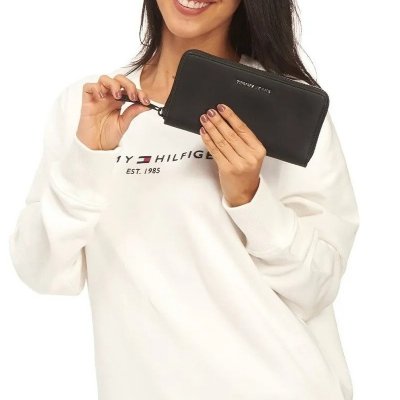 Portfel Tommy Jeans damski czarny na bilon banknoty karty skórzany