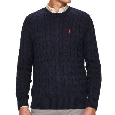 Ralph Lauren sweter męski bawełniany granatowy z wyrazistym splotem
