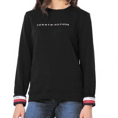 Bluza Tommy Hilfiger damska duże logo czarna bawełniana