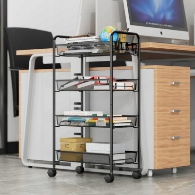 Metalowy regał 4-poziomowy na kółkach mobilny kuchenny łazienkowy czarny