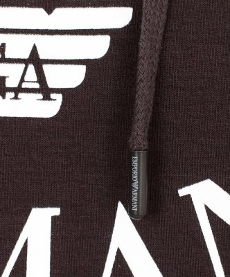 Bluza Emporio Armani męska brązowa z kapturem duże logo
