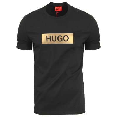 Hugo Boss t-shirt koszulka na krótki rękaw męska czarna duże zlote logo