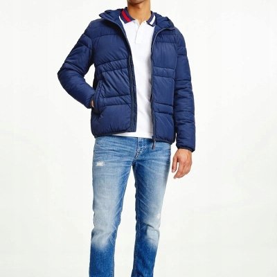 Kurtka męska Tommy Jeans zimowa niebieska z kapturem
