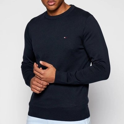 Sweter męski Tommy Hilfiger granatowy jedwab z okrągłym dekoldem