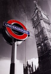 London Underground Sign &amp; Big Ben - obraz na drewnie