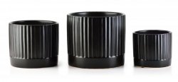 Doniczka ceramiczna - Komplet 3szt - Czarny mat paski