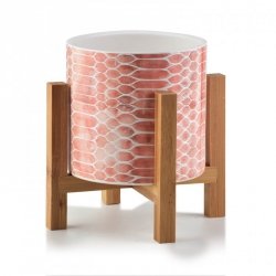 Doniczka ceramiczna ze stojakiem - Różowa