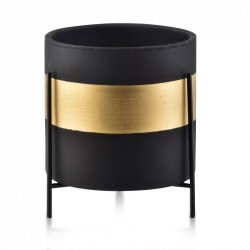 Doniczka ceramiczna na stojaku - Czarna Złoty Pas