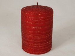 Świeca ozdobna - Red - Velvet/glitter - 7x10cm
