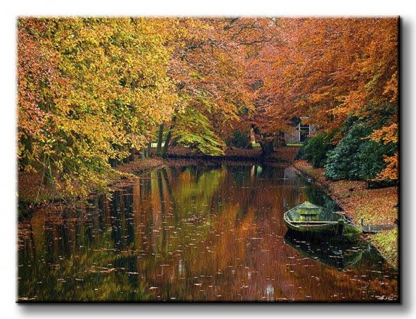 Obraz na ścianę - Jezioro w lesie, jesień - 120x90 cm - Dekoracje na ścianę - Sklep DecoArt24.pl