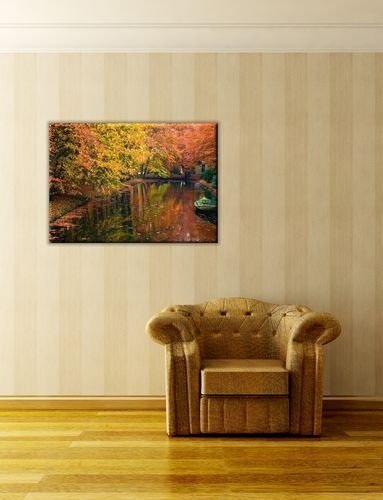Obraz ścienny - Jesiennie, jeziorko w lesie - 80x60 cm