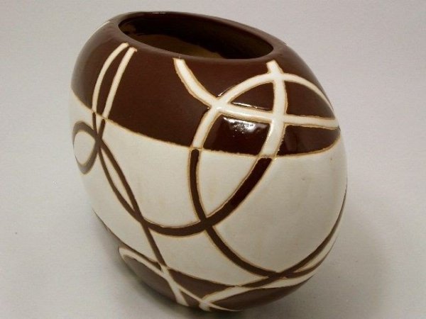 Wazon ceramiczny - Biel z brązem - 30x15x18cm