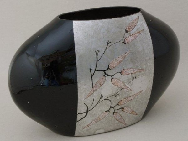 Wazon ceramiczny - Srebrno-Czarny - Azja - 44x17,5x26,5cm