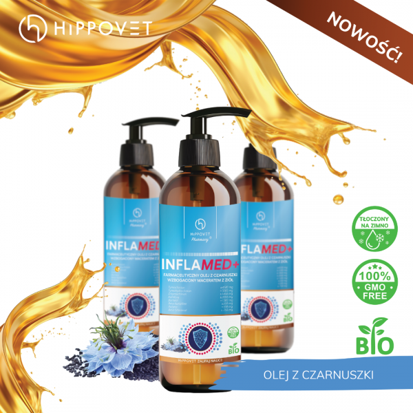 EKSPOZYCJA HIPPOVET PHARMACY INFLAMED+ Farmaceutyczny olej z czarnuszki 250ml