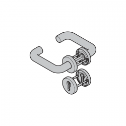 Komplet klamek przeciwpożarowych, typ D-110, z rozetą z otworem pod wkładkę patentową, tworzywo sztuczne pa, kolor szary