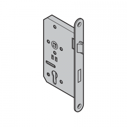 Zamek wpuszczany ECO 111, przeciwpaniczny, funkcja E, otwierane na zewnątrz, przelotowy orzech pod wkładkę patentową, głębokość zamka 65 mm, do drzwi 1-skrzydłowych oraz skrzydła przechodniego drzwi 2-skrzydłowych bez pełnej funkcji przeciwpaniczej, prawy