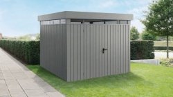 Metalowy domek narzędziowy EcoStar Euroline EFD 4 (214x166 cm) - dach płaski i przeszklenie przydachowe, kolor szary aluminium RAL 9007