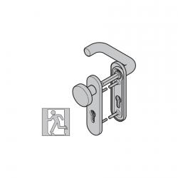 Komplet okuć przeciwpanicznych – klamka z gałką typ D-110/K-130 z zaokrąglonym podłużnym szyldem, 9 mm, czarny, na wkładkę patentową