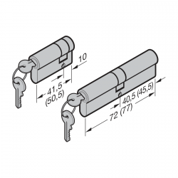 Zestaw wkładek patentowych otwieranych kluczem o jednakowym wzorze do bram z wbudowanymi drzwiami przejściowymi, 1 × 31,5 + 10 mm i 1 × 31,5 + 40,5 mm
