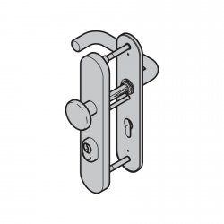 Komplet okuć – klamka z gałką z okuciem ochronnym, PZ, stal nierdzewna, szyld długi