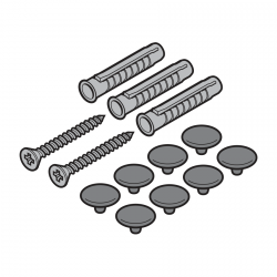 Zestaw: zaślepki (8×), wkręty, kołki rozporowe, jasnoszary