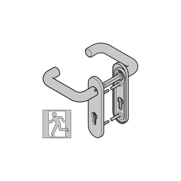 Komplet okuć przeciwpanicznych typ D-110 zgodnie z PN-EN 179 z zaokrąglonym podłużnym szyldem, 9 mm, czarny, na wkładkę patentową