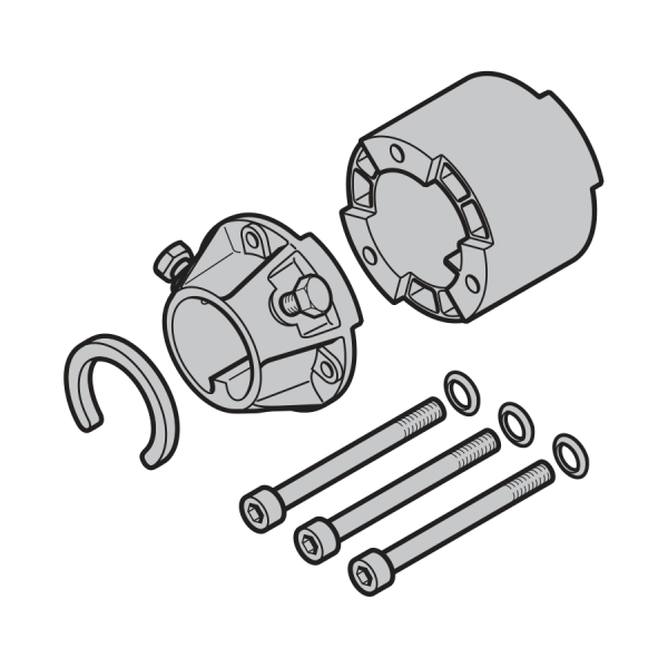 Piasta ze wspornikiem dystansowym, śruby i klips dystansowy
