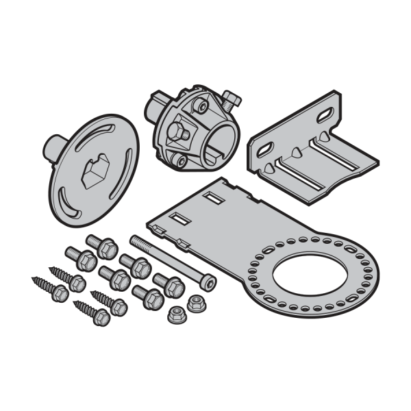 Prowadzenie do otworu 1 bramy WA 400 M / 500 M, wał pusty Ø 40 mm z rowkiem 8,2 mm, zakres 140–174 mm, typy prowadzeń N1, N2, H4, V6 oraz 1, 2, 4, 6, sprzęgło spiekane