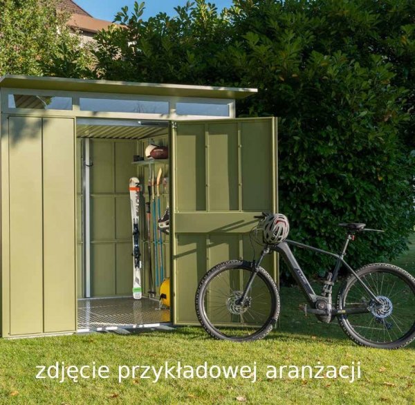 Domek ogrodowy z dachem dwuspadowym „Berry” model „Classic” typ 2, RAL 7016, antracytowy, wersja z drzwiami 2-skrzydłowymi