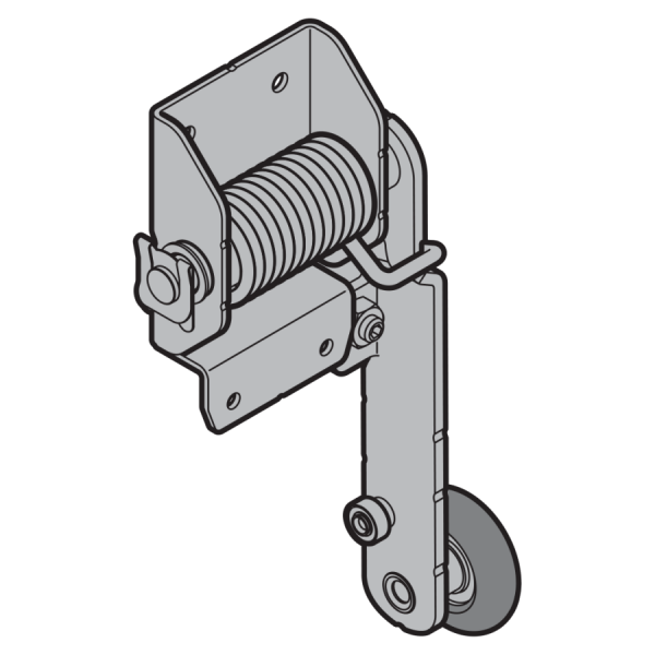 Rolka uchylna SR001, prowadzenie typu L, grubość konstrukcji 42, prawa, ocynkowana