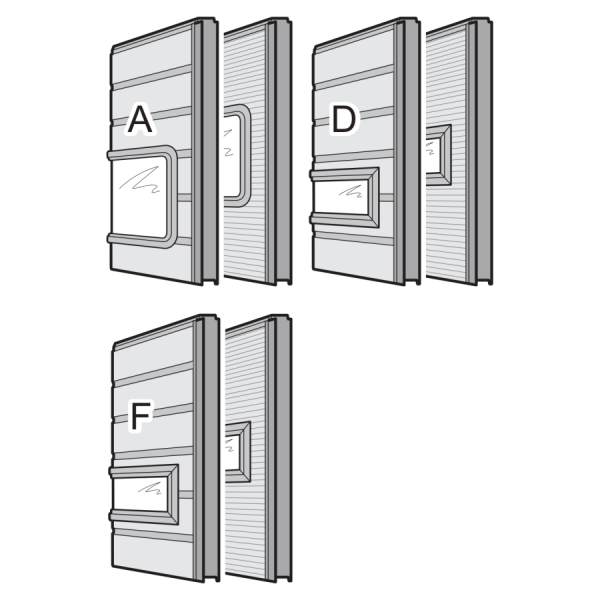 Segment drzwi przejściowych, ocieplany, 750, pod przeszklenie Sandwich typ A, D, F, przetłoczenia S, Stucco