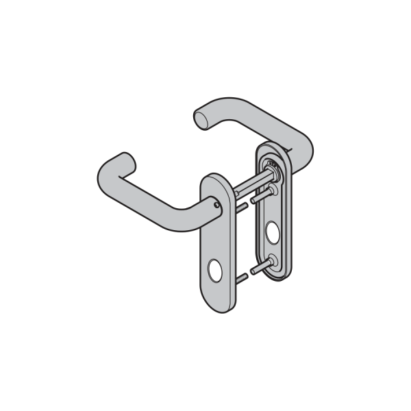 Komplet klamek typ D-110 z zaokrąglonym podłużnym szyldem, 8 mm, czarny, pod okrągłą wkładkę patentową