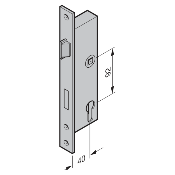 Zamek przeciwpaniczny 1820 (40 / 92 / 9) do kompletu klamek, prawy / lewy, funkcja B, na zewnątrz / do wewnątrz, z blachą zaczepową