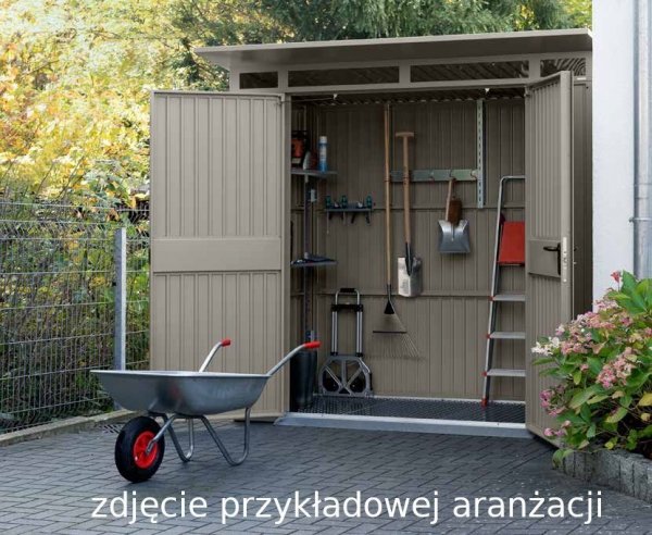 Domek ogrodowy z dachem dwuspadowym „Berry” model „Classic” typ 2, RAL 7016, antracytowy, wersja z drzwiami 2-skrzydłowymi