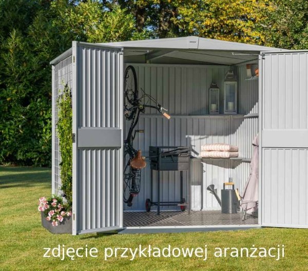 PROMOCJA dostępny &quot;od ręki&quot;: Domek ogrodowy z dachem dwuspadowym „Berry” model „Classic” typ 2 kolor RAL 6013 zielony trzcinowy 