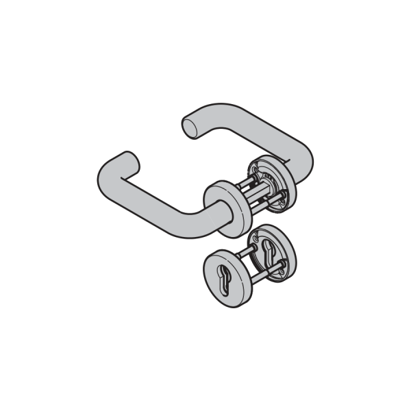 Komplet klamek przeciwpożarowych, typ D-110, z rozetą z otworem pod wkładkę patentową, tworzywo sztuczne pa, kolor czarny