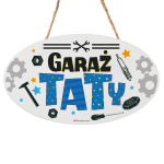 Drewniana tabliczka owal wzbogacona lakierem UV z napisem  Garaż Taty 