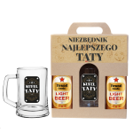 Zestaw prezentowy NIEZBĘDNIK  TATY.Dedykowany kufel do piwa 0,5 L z nosidłem na 2 butelki   Kufel Taty