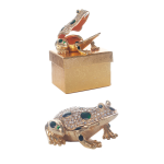 Puzderko metalowe z kryształkami ŻABKA. 7x6.3x4 cm