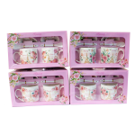 Kpl 2 kubków ceramicznych ze spodkami i łyżeczkami  , mix wzorów. 2x300 ml