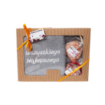 Zestaw prezentowy - ręcznik z napisem  WSZYSTKIEGO NAJLEPSZEGO kolor SZARY + sól himalajska + płatki róż w ozdobnym opakowaniu