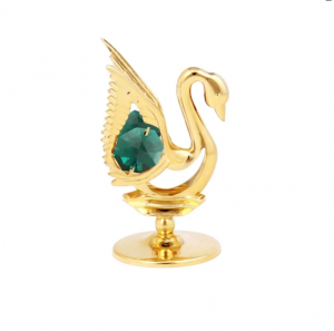 Pozłacana figurka z kryształkami STRASS Swarovski. Łabędź 4,3×5,8 cm